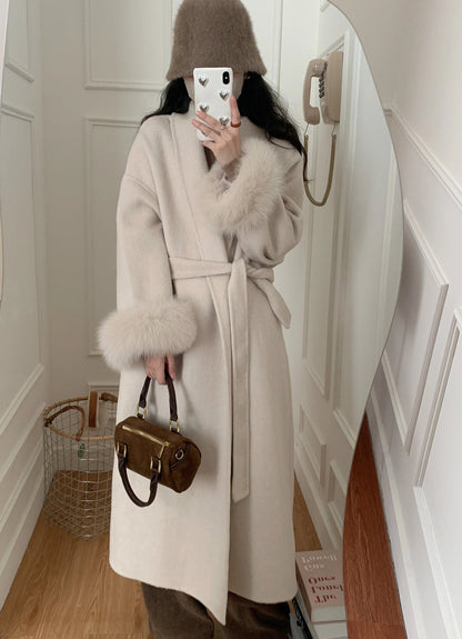 Manteau Long en Cachemire avec Col Châle pour Femme