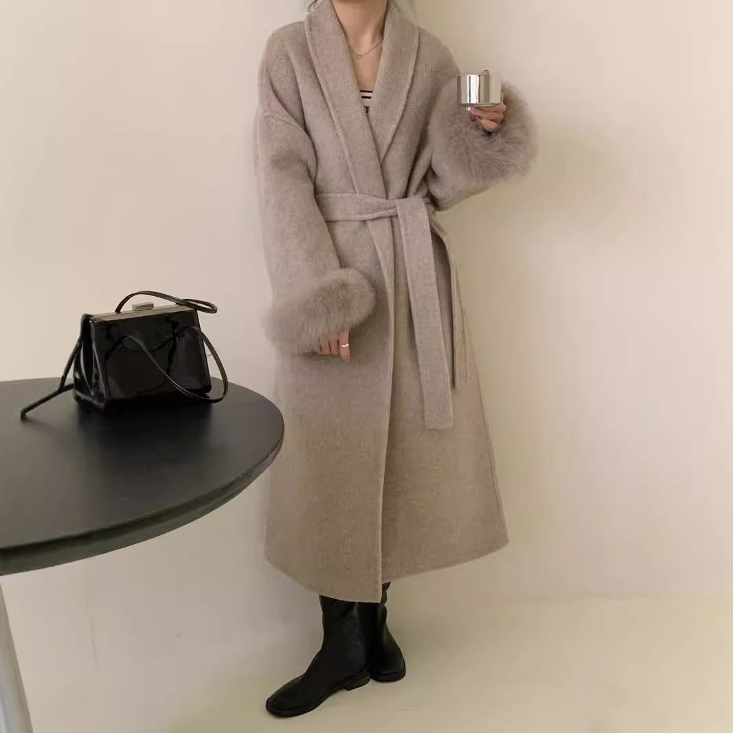 Manteau Long en Cachemire avec Col Châle pour Femme