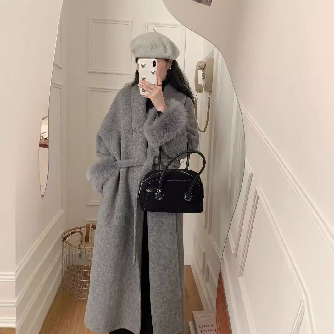 Manteau Long en Cachemire avec Col Châle pour Femme