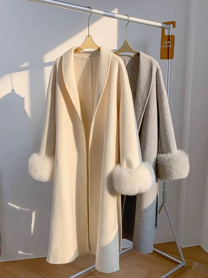 Manteau Long en Cachemire avec Col Châle pour Femme