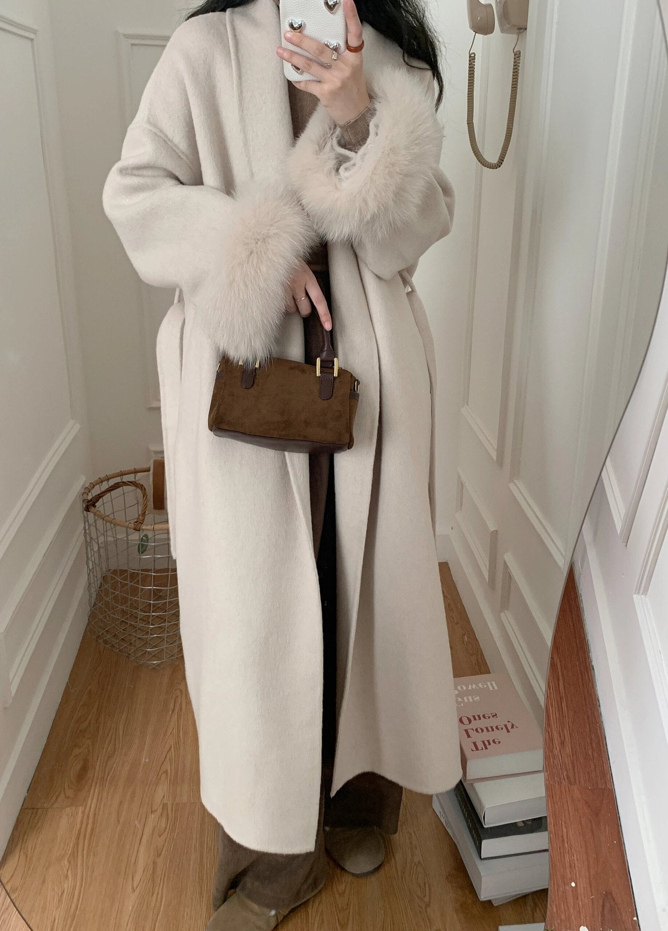Manteau Long en Cachemire avec Col Châle pour Femme